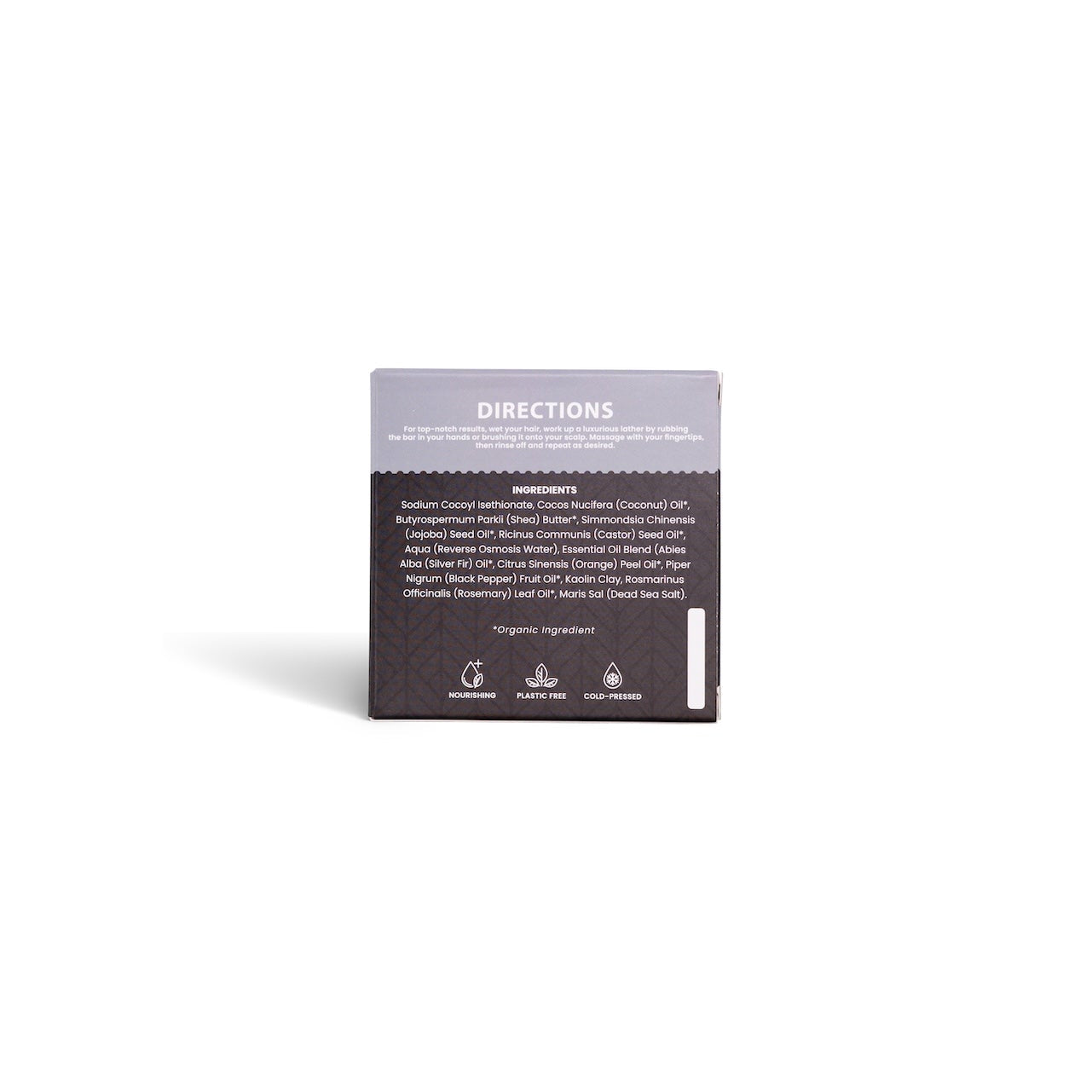 Product packaging with text on a white background