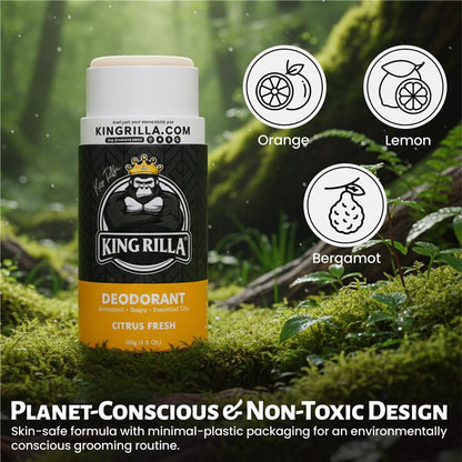 King Rilla deodorant stick with citrus scents on a natural background