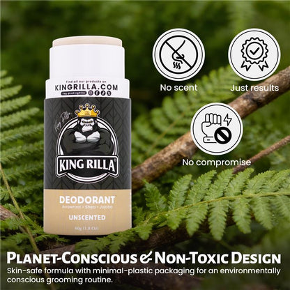 Deodorant stick with King Rilla branding on a natural background