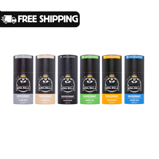 King Rilla deodorant sticks in various colors with free shipping text above.