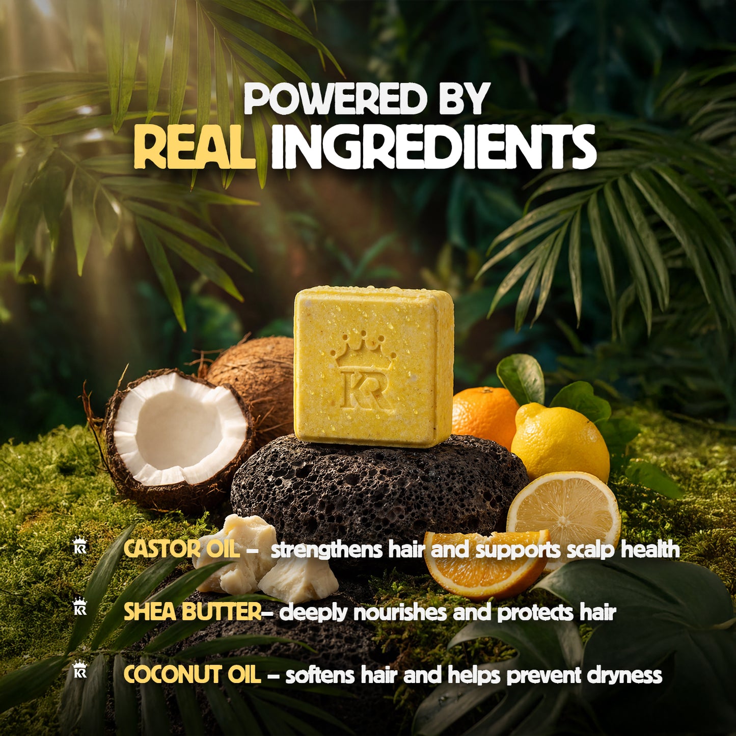 Bar of soap with natural ingredients on a green background