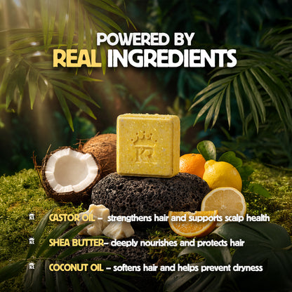 Bar of soap with natural ingredients on a green background