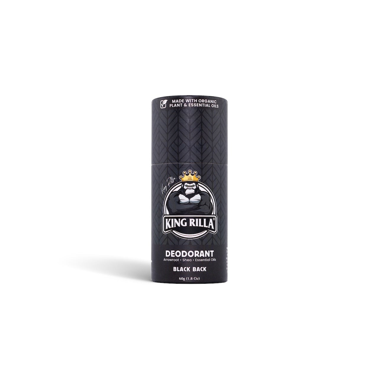 Black deodorant stick with 'King Rilla' branding on a white background