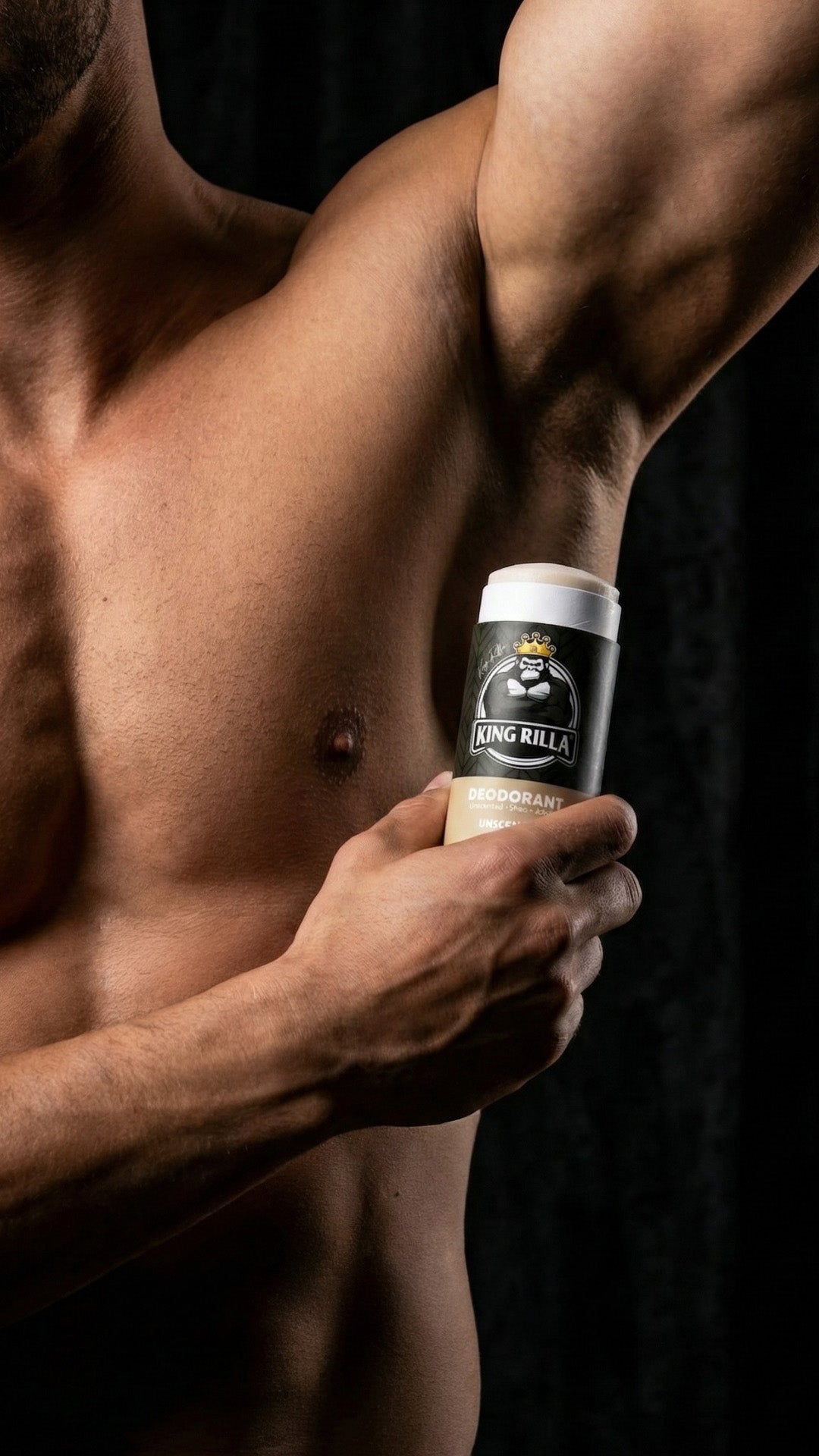 Man holding a can of King Killa bodybuilding supplement with a dark background