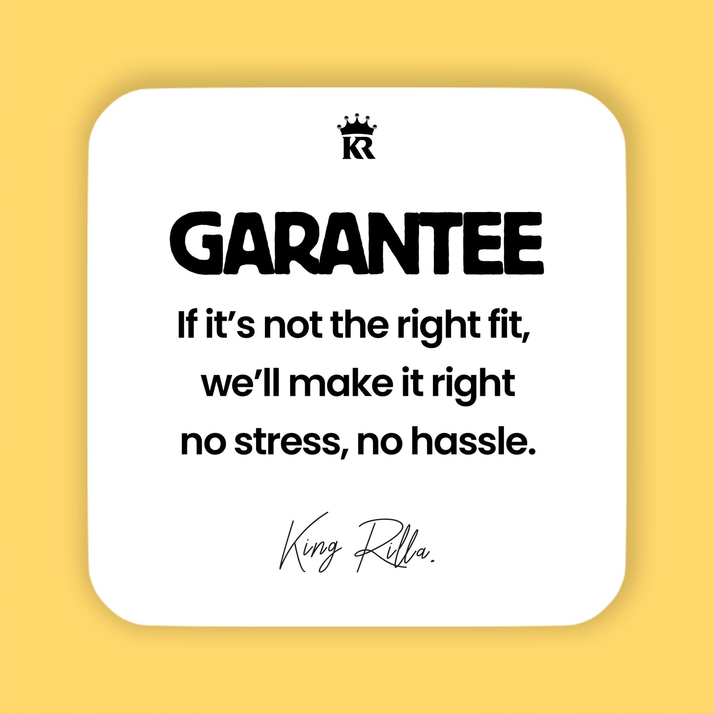 Promotional graphic with 'Garantee' text and logo on a yellow background