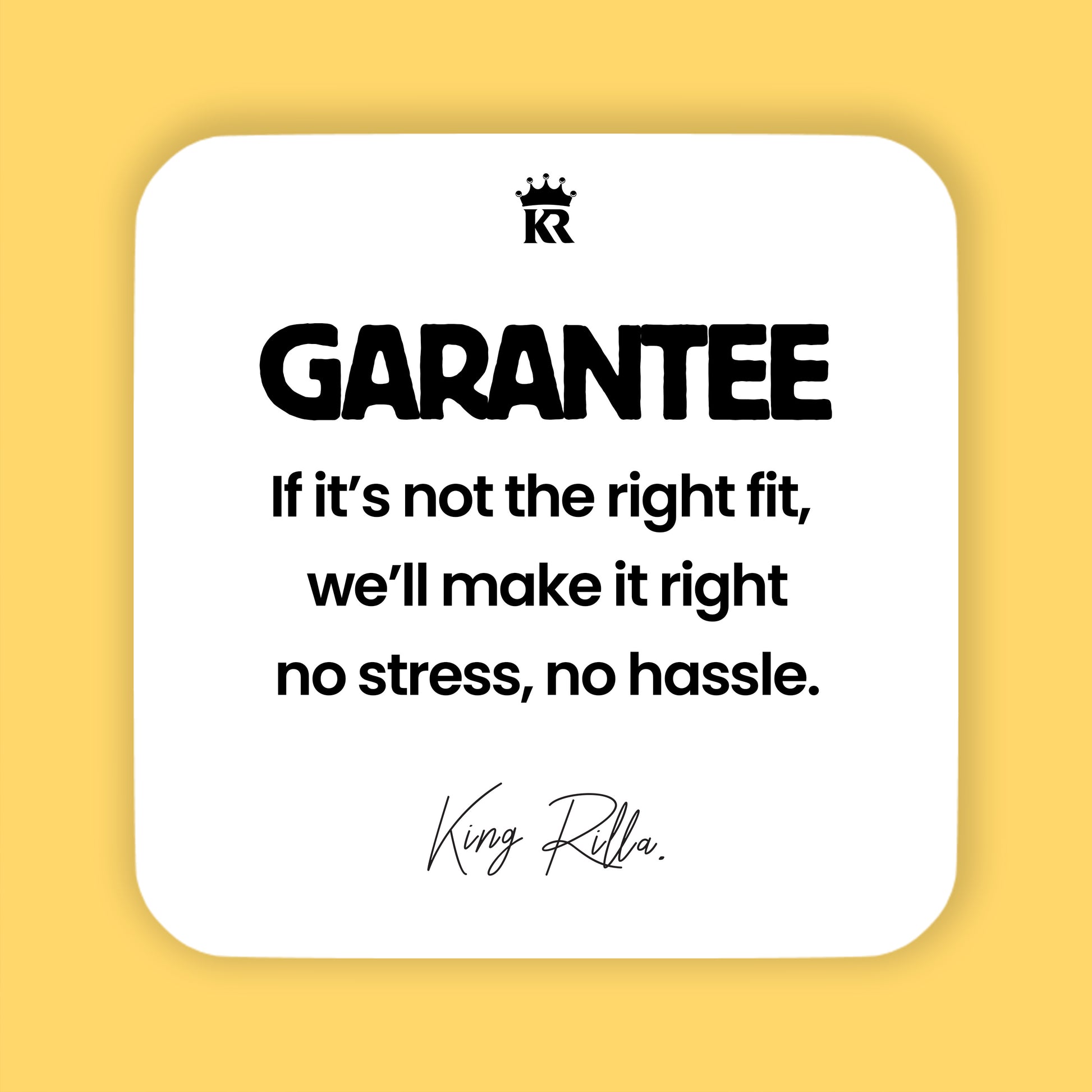 Promotional graphic with 'Garantee' text and logo on a yellow background