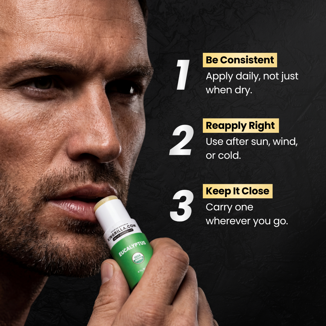 Man holding a green bottle with application tips on a black background