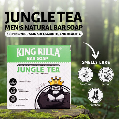 King Rilla Jungle Tea bar soap packaging with a natural background