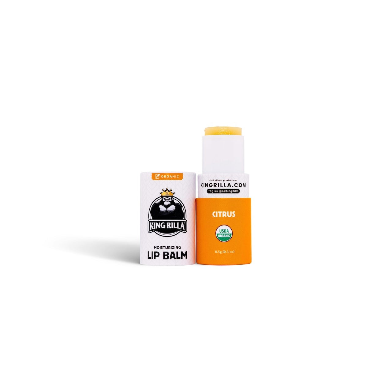 King Rilla lip balm with packaging on a white background