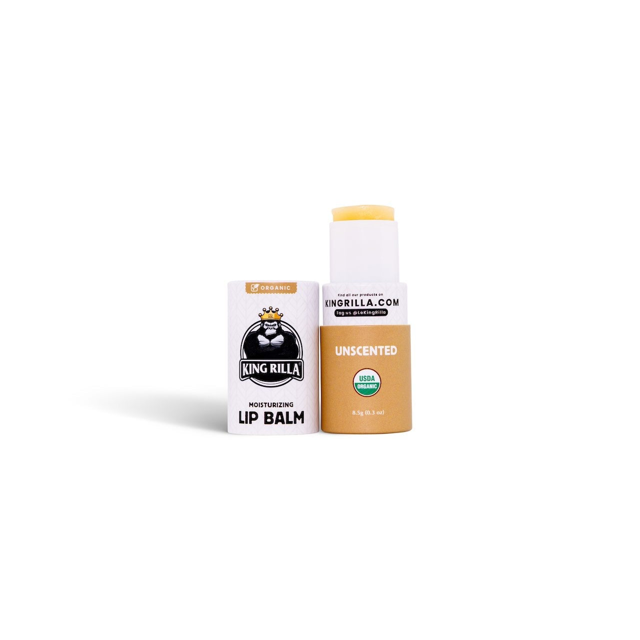King Rilla lip balm with packaging on a white background