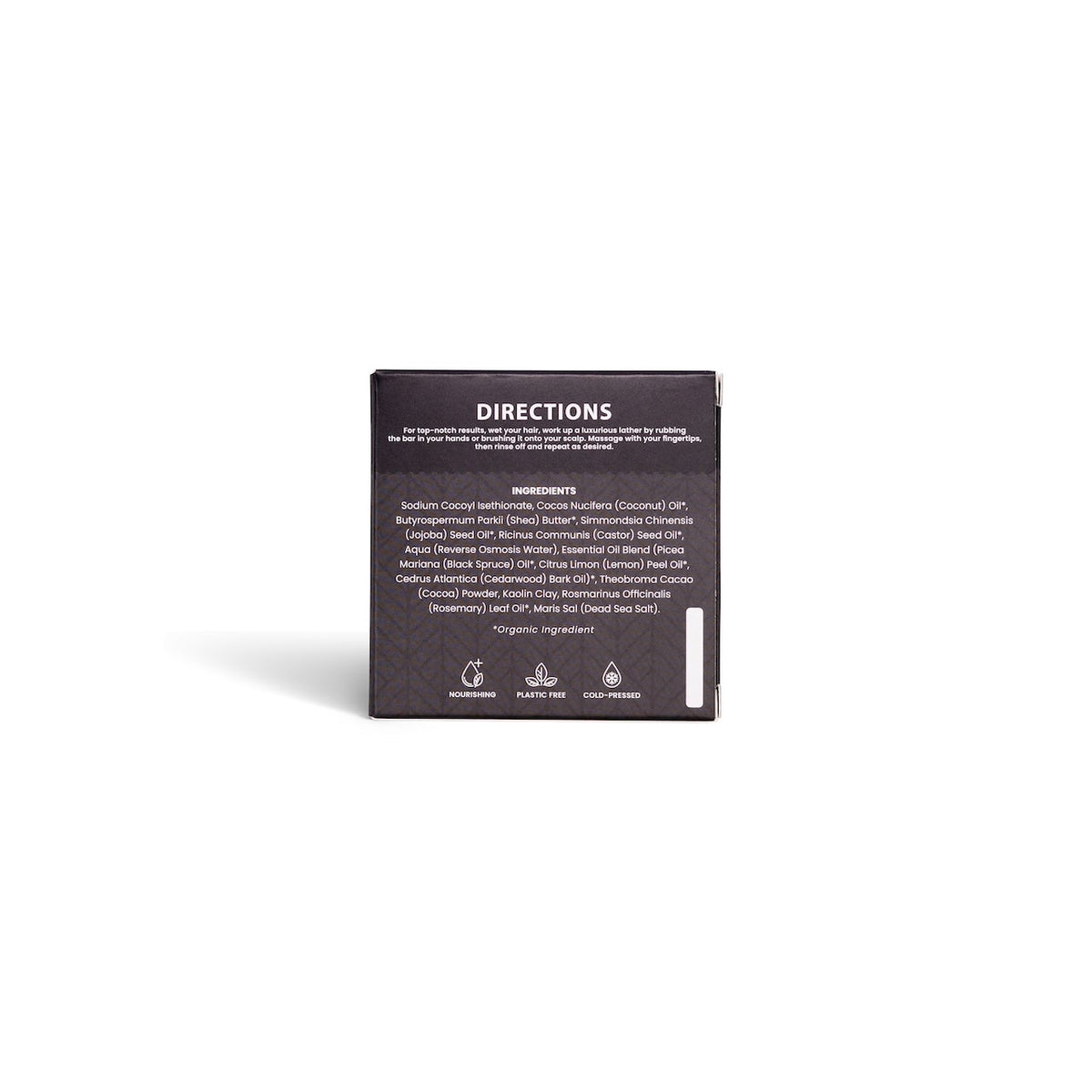 Black rectangular product packaging with 'DIRECTIONS' text on a white background