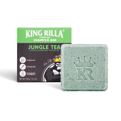 King Rilla Jungle Tea shampoo bar with packaging on a white background