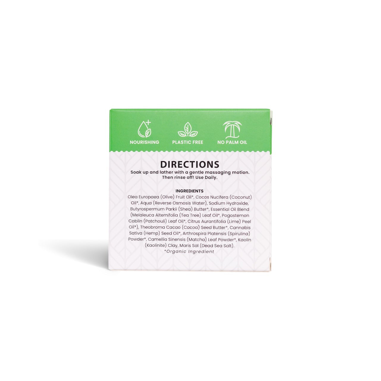 Product packaging with green and white design on a white background