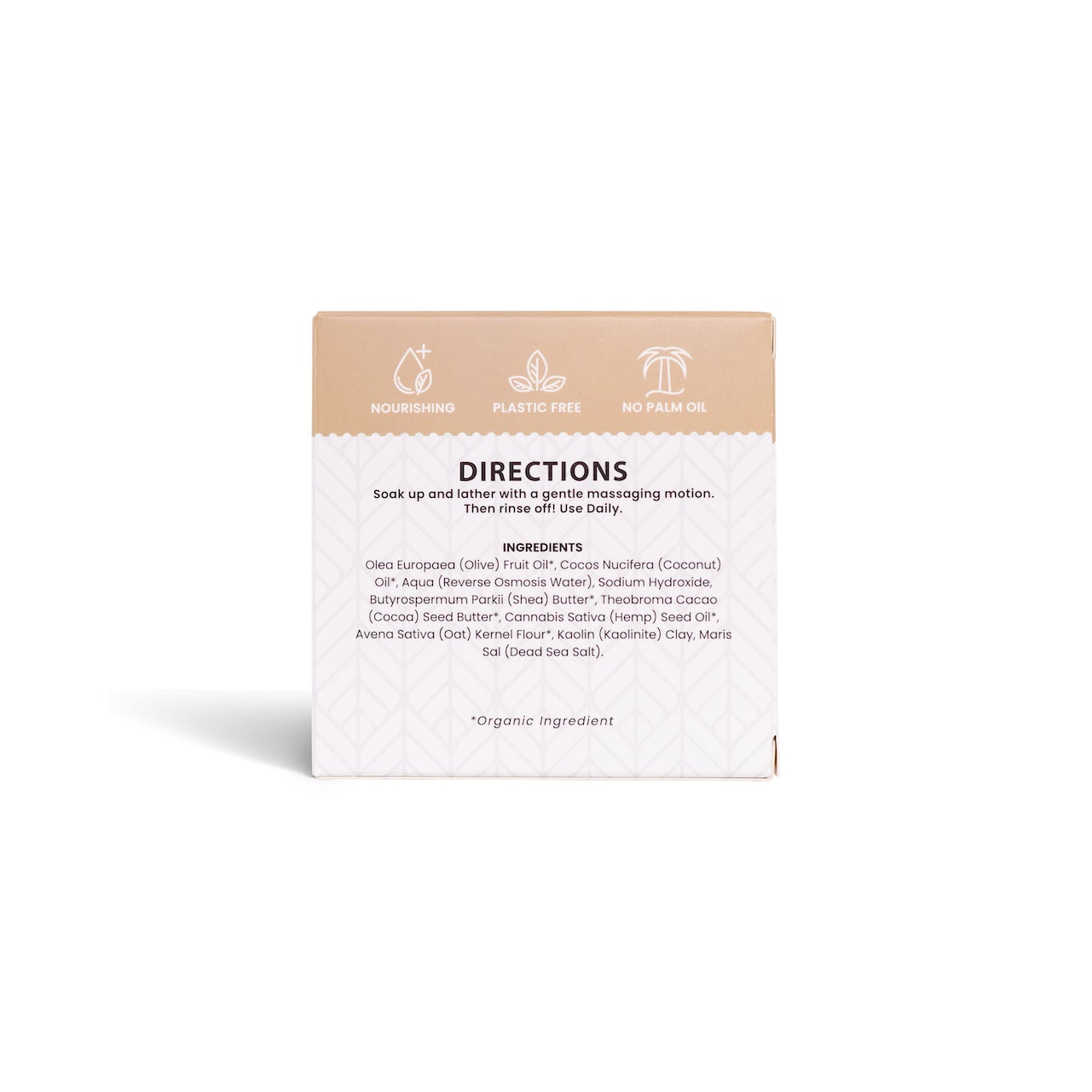 Product packaging with directions and ingredient list on a white background