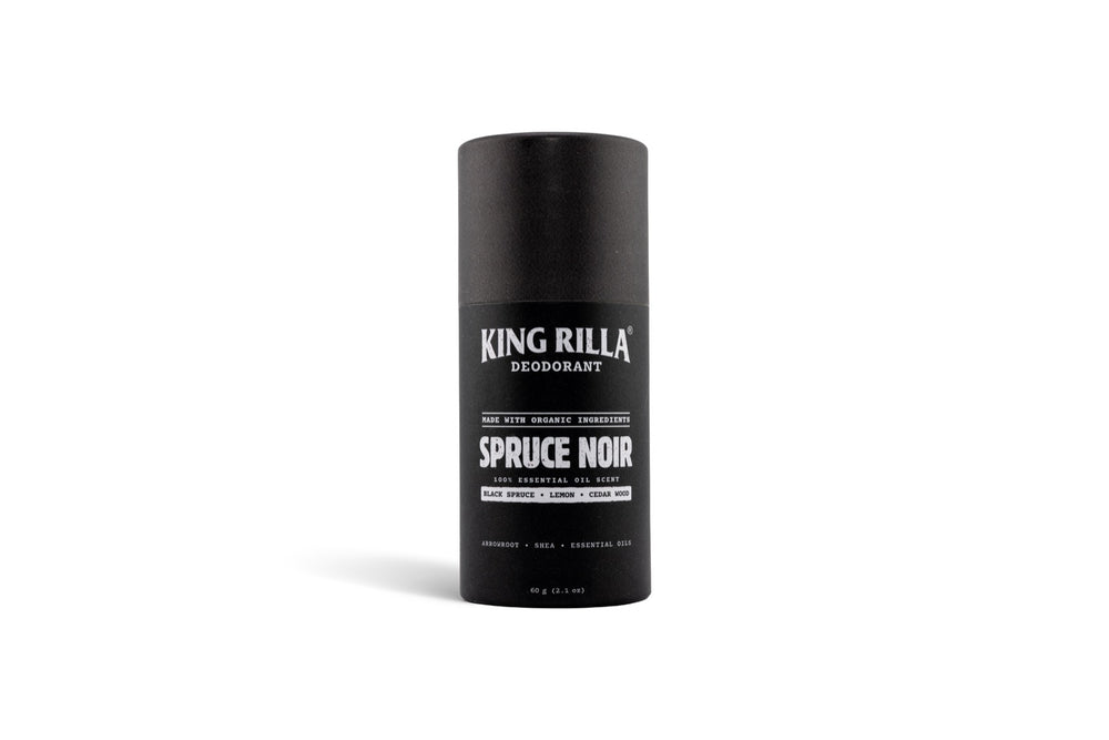 King Rilla Spruce Noir deodorant in updated packaging on white