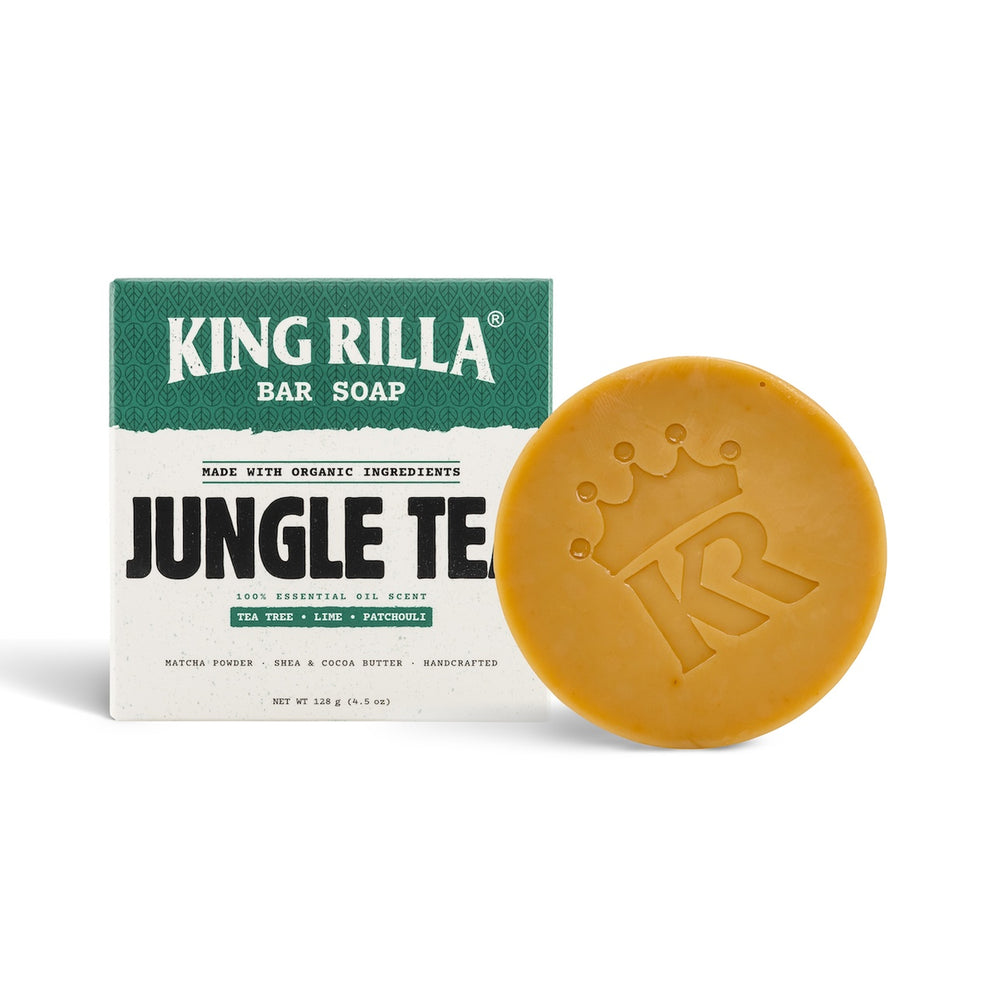 King Rilla Jungle Tea soap and green packaging on white