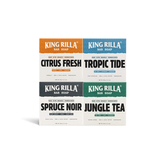 Bar Soap 4 Pack in updated King Rilla packaging on white
