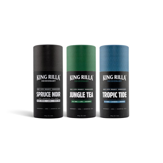 Deodorant 3 Pack in updated King Rilla packaging on white