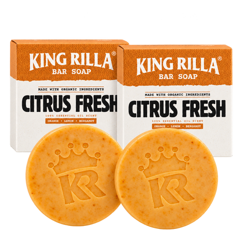 Two Citrus Fresh soap bars with two matching boxes