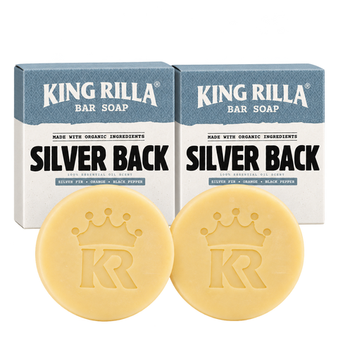 2 silver back soap bars with 2 matching boxes