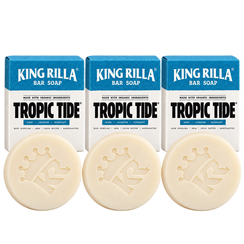 3 tropic tide soap bars with 3 matching boxes