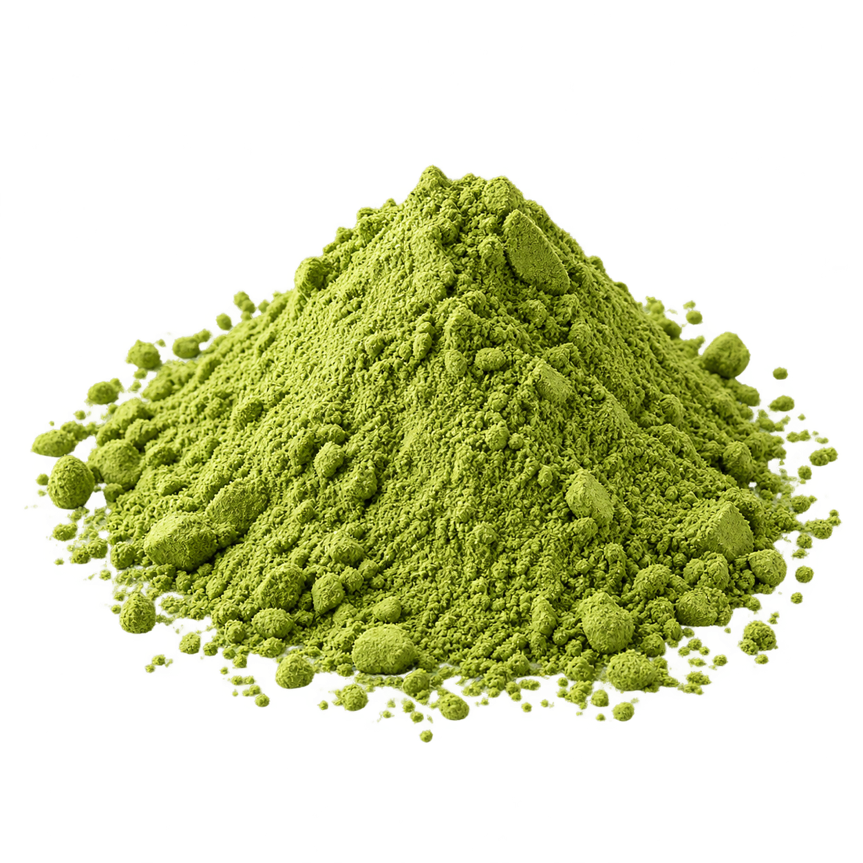 a compact mound of fine green matcha powder