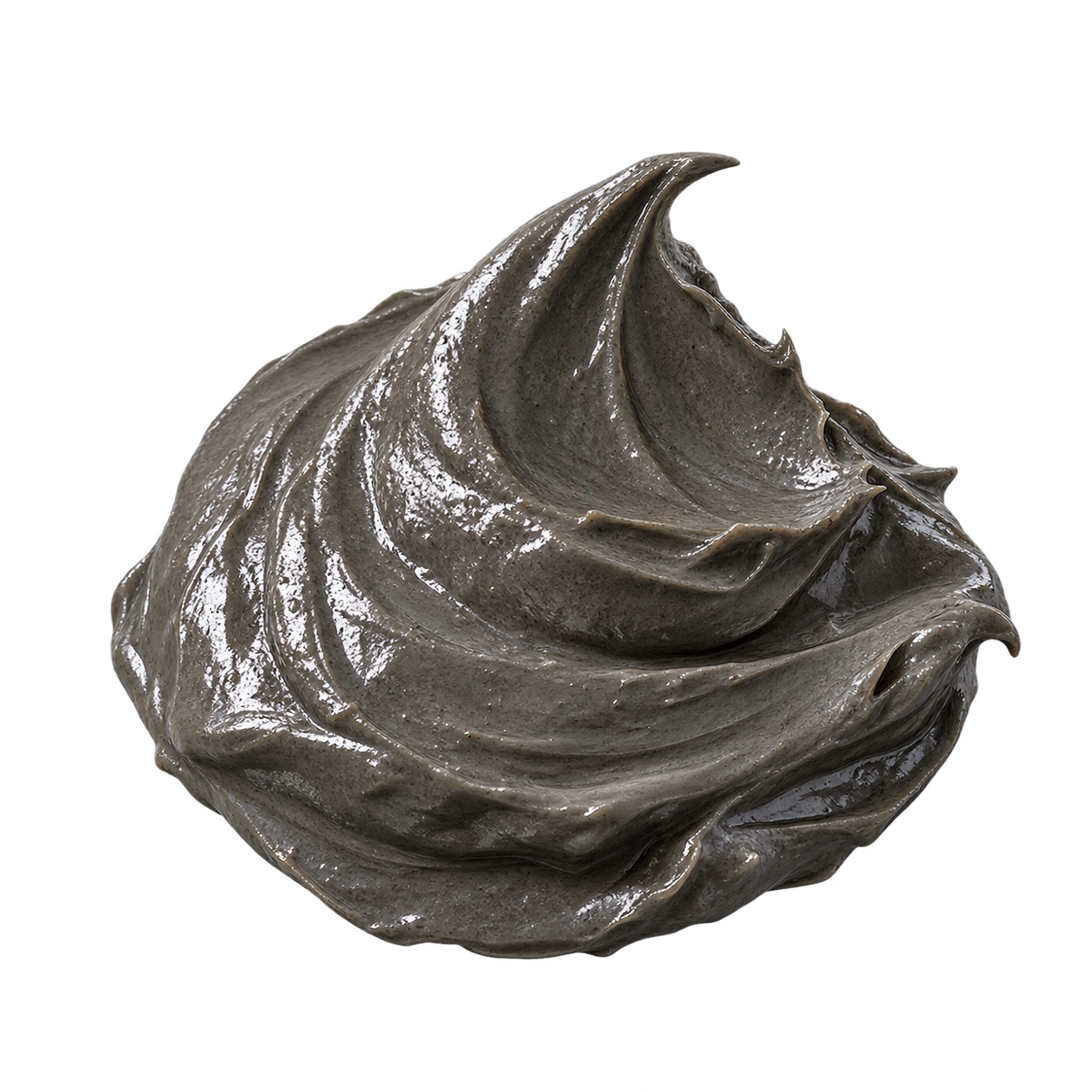 a small glossy charcoal-gray dollop of wet Dead Sea mineral mud