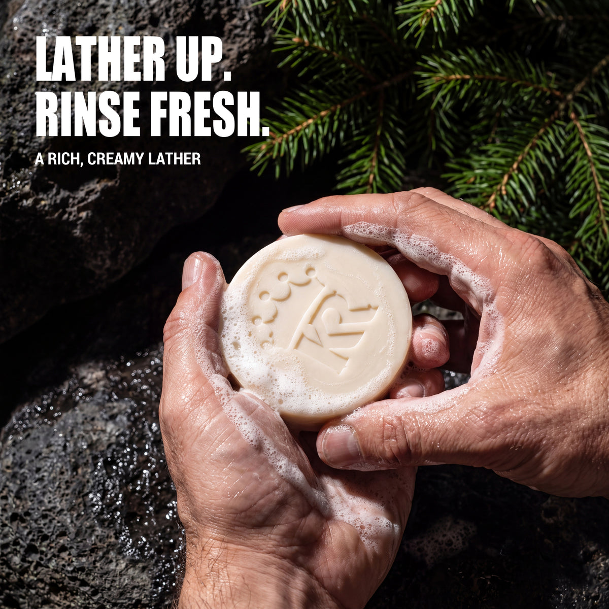 Hands lathering Silver Back bar soap