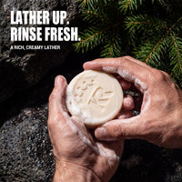 Hands lathering Silver Back bar soap