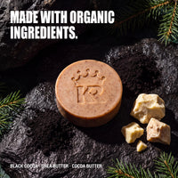 Spruce Noir soap with black cocoa, shea butter and cocoa butter
