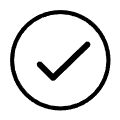 Black check mark on a white background