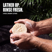 Tropic Tide bar soap lathering in men's hands