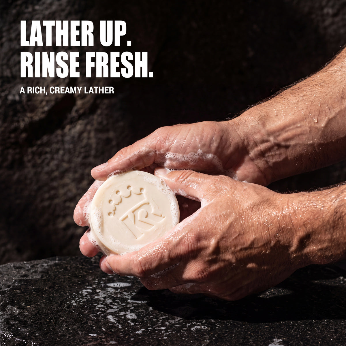 Hands lathering King Rilla Unscented soap