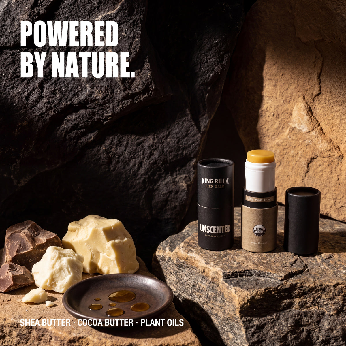 Unscented lip balm with shea butter cocoa butter and plant oils