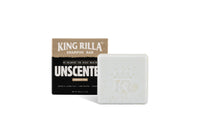King Rilla Unscented shampoo bar beside its box on white